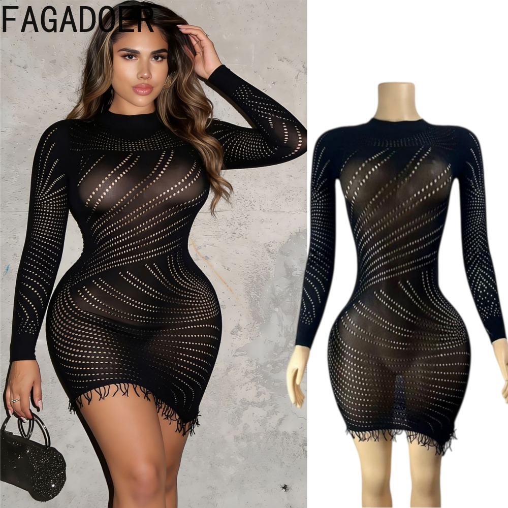 Sexy Mesh Sheer Bodycon Dress - FAGADOER Damen Sexy Bodycon Minikleid, durchsichtiges,
