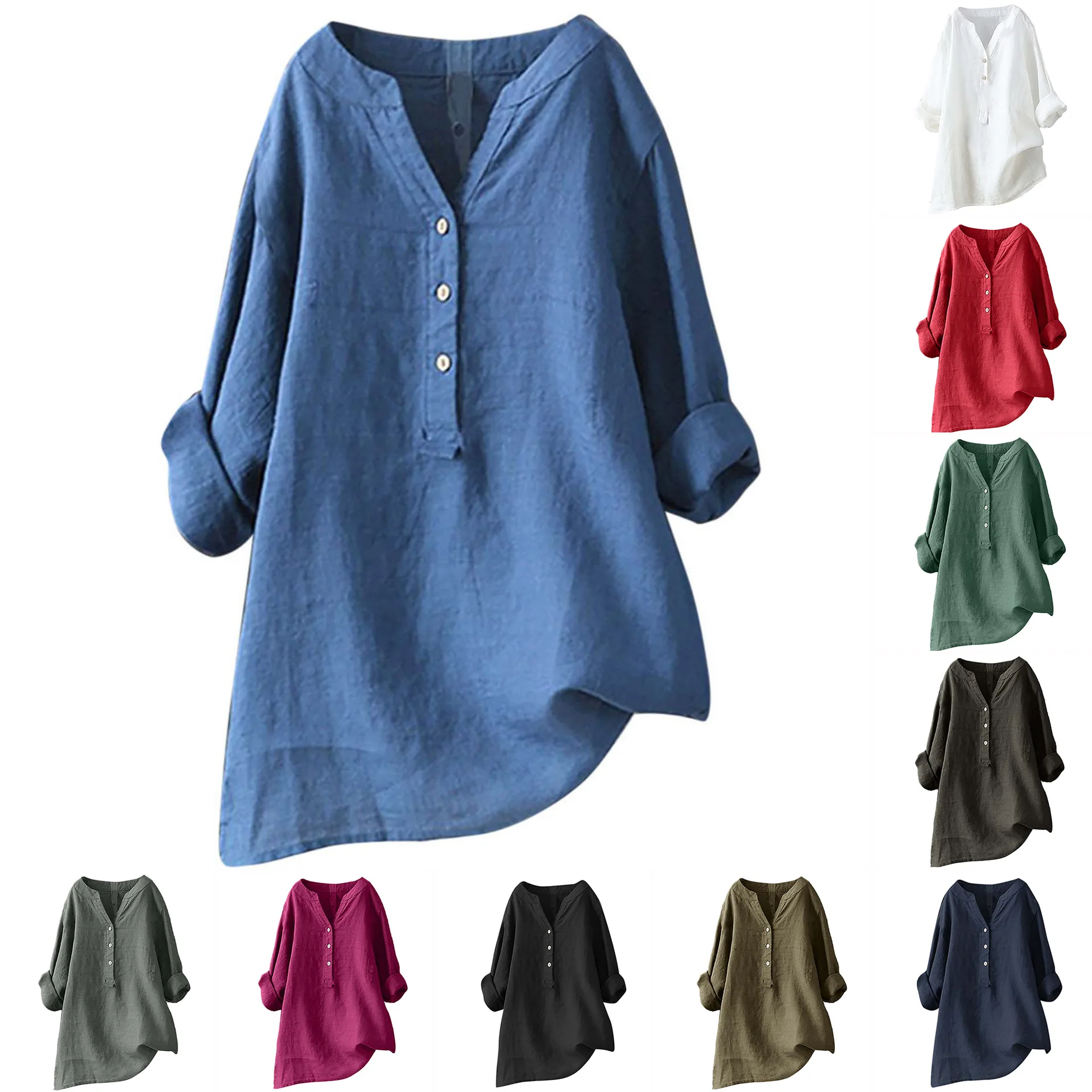 Casual Loose Linen Shirt Dress - Unisex Damen Herren Baumwoll-Leinen-Blusen Hemden Frühling