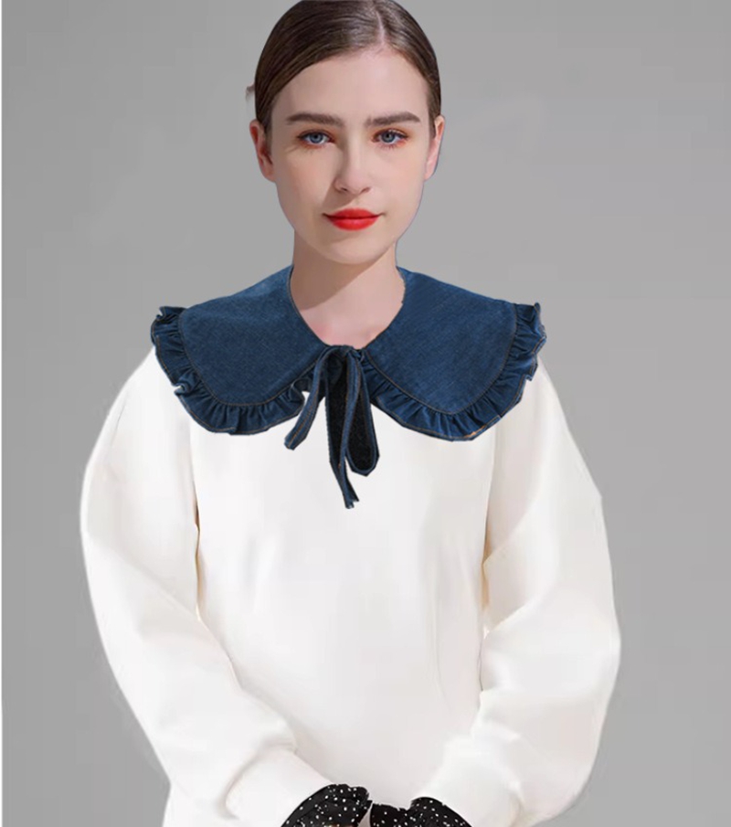 Blouses - Süßer blauer Jeans-Rüschen-Falskkragen für Damen, abnehmbarer