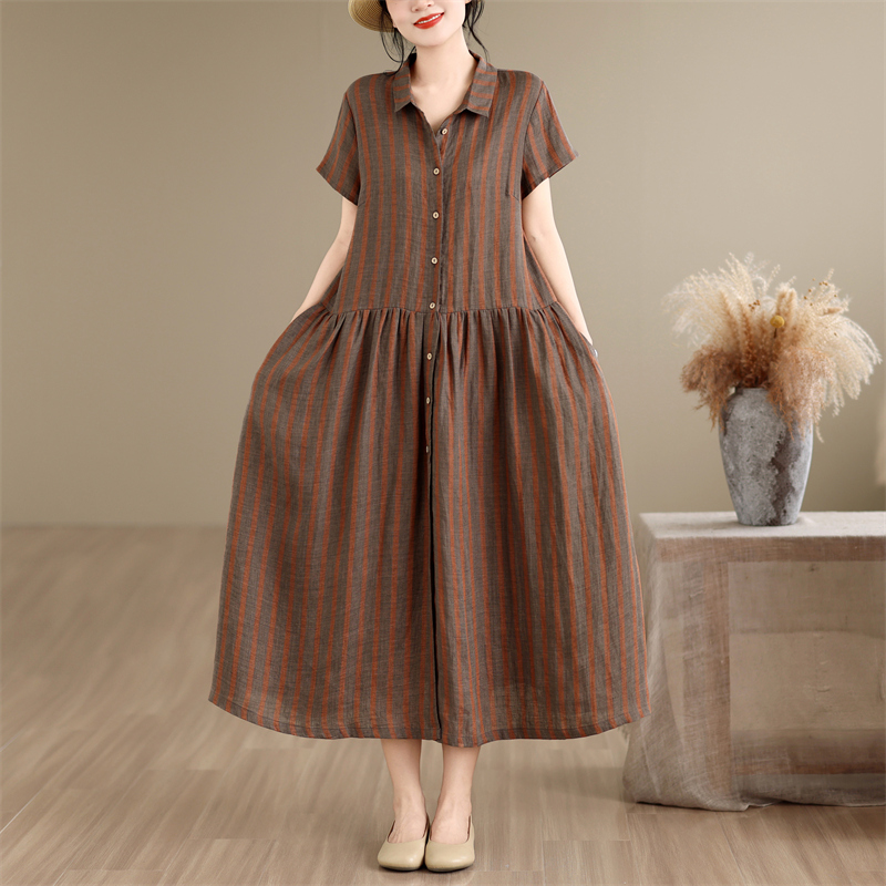 Baumwoll-Leinen-Hemdkleid mit  – Casual Loose Linen Shirt Dress Bewertung und Preis