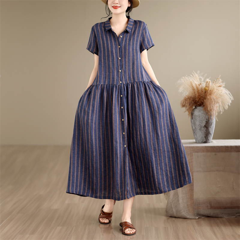 Baumwoll-Leinen-Hemdkleid mit  – Casual Loose Linen Shirt Dress Bewertung und Preis