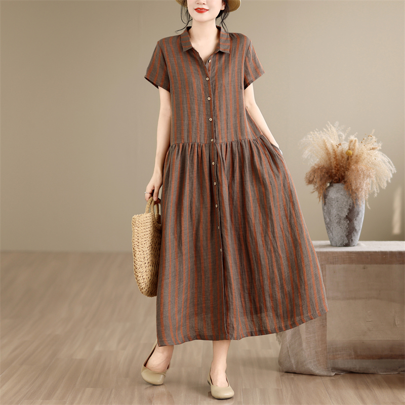 Baumwoll-Leinen-Hemdkleid mit  – Casual Loose Linen Shirt Dress Bewertung und Preis