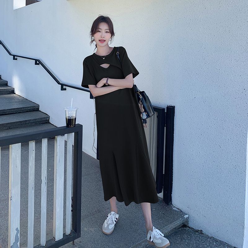 Lässiges, ausgehöhltes, schlic – Korean Style A Line Shirt Dress Bewertung und Preis