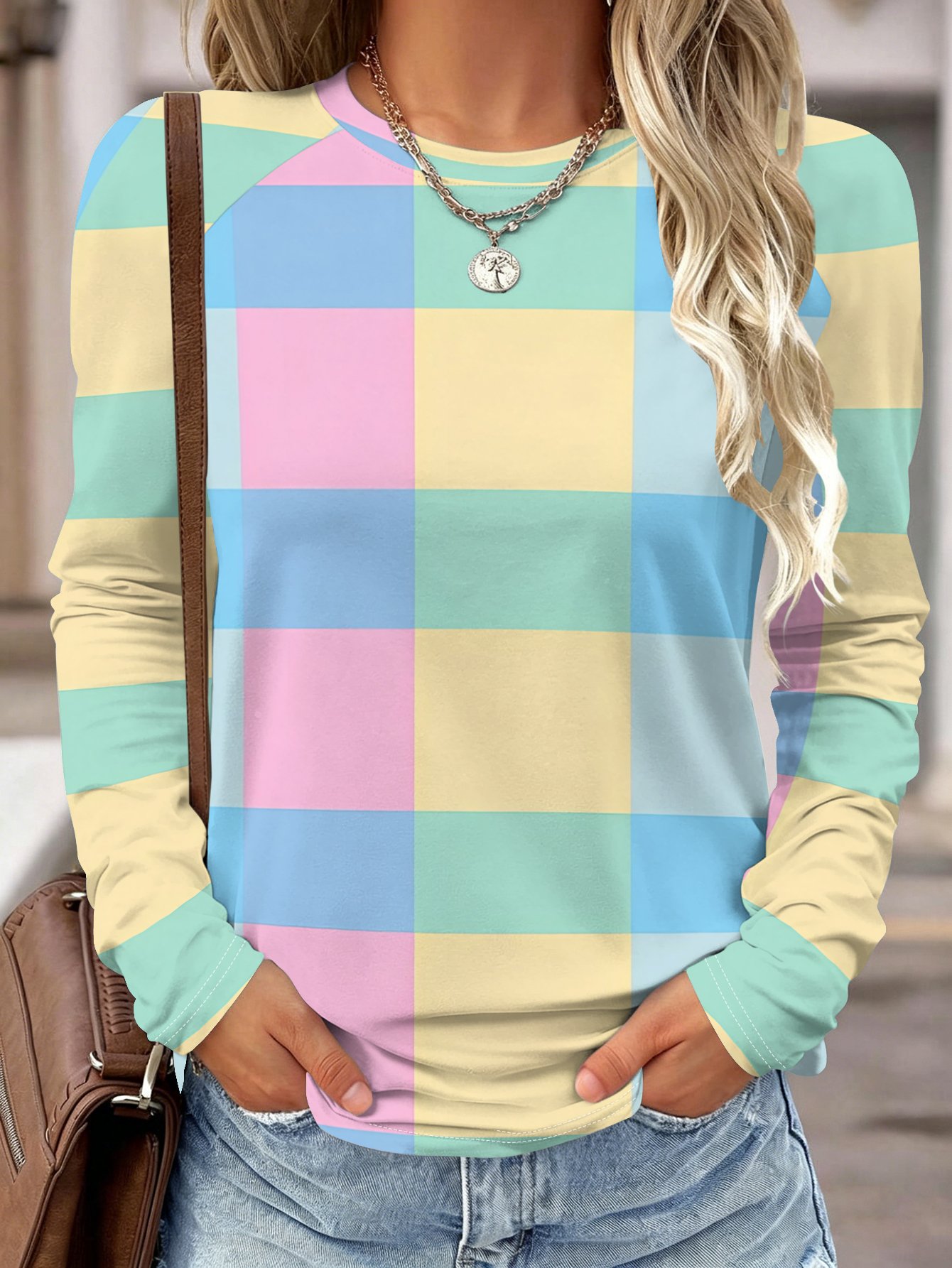 Damen Langarmshirt Gelb Blau B – Blouses Bewertung und Preis