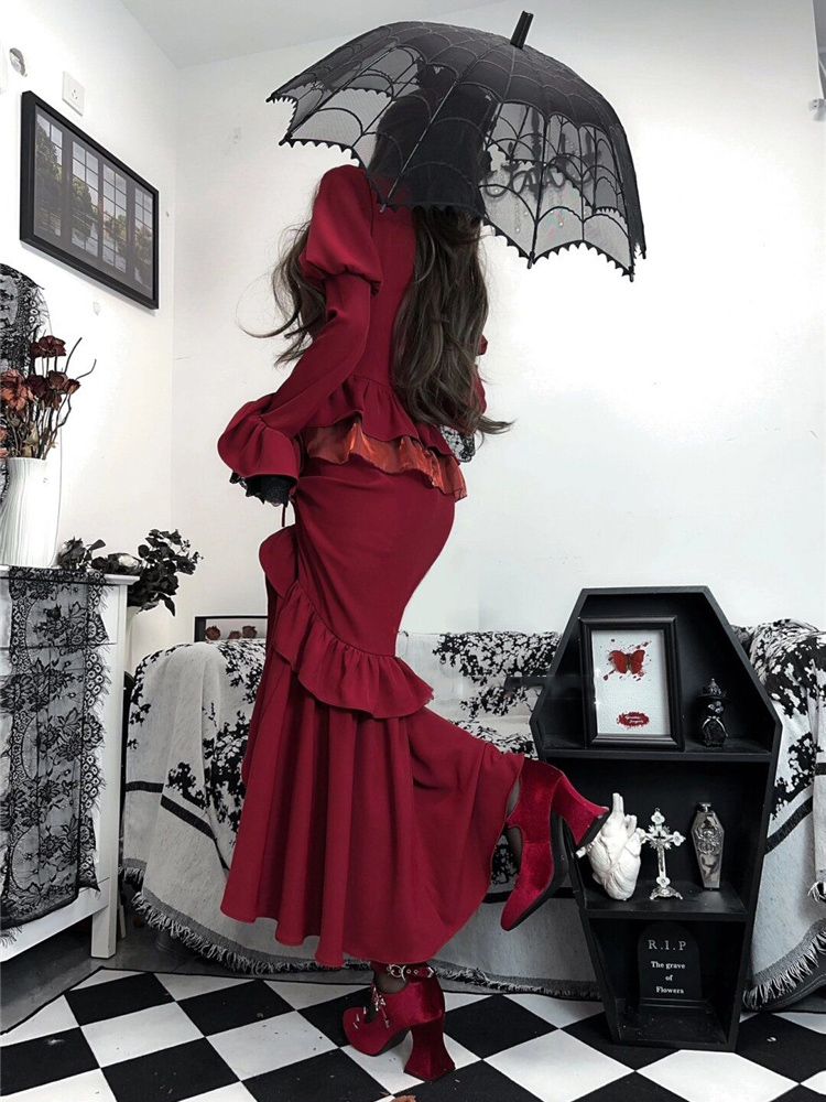 Frühling Rot Vintage Kleid Fra – French Vintage Floral Midi Dress Bewertung und Preis