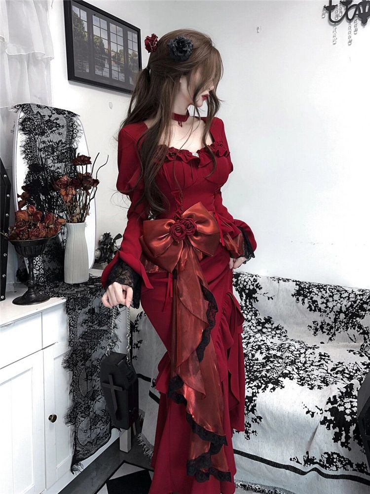 Frühling Rot Vintage Kleid Fra – French Vintage Floral Midi Dress Bewertung und Preis