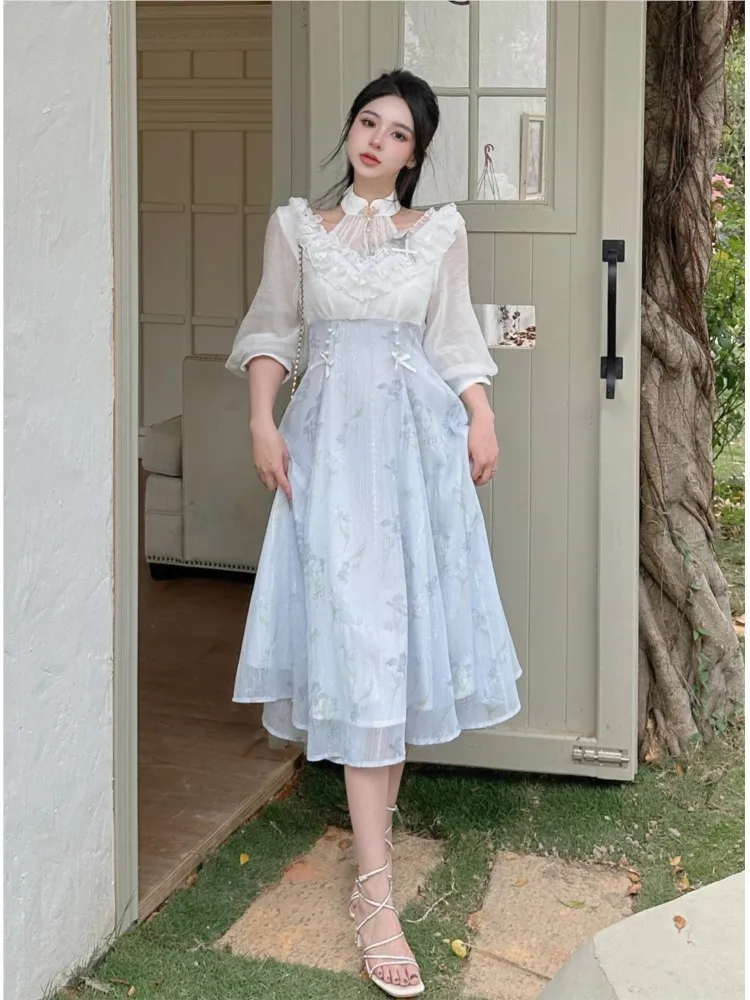 Elegante Frauen Sommer Französ – French Vintage Floral Midi Dress Bewertung und Preis